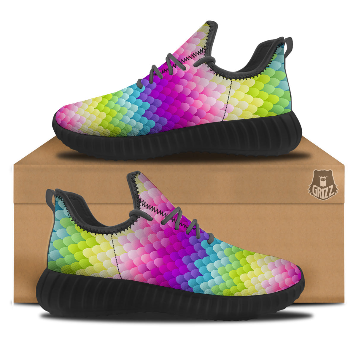 Neon Rainbow Light Blobs Print Pattern Black Walking Shoes-grizzshop