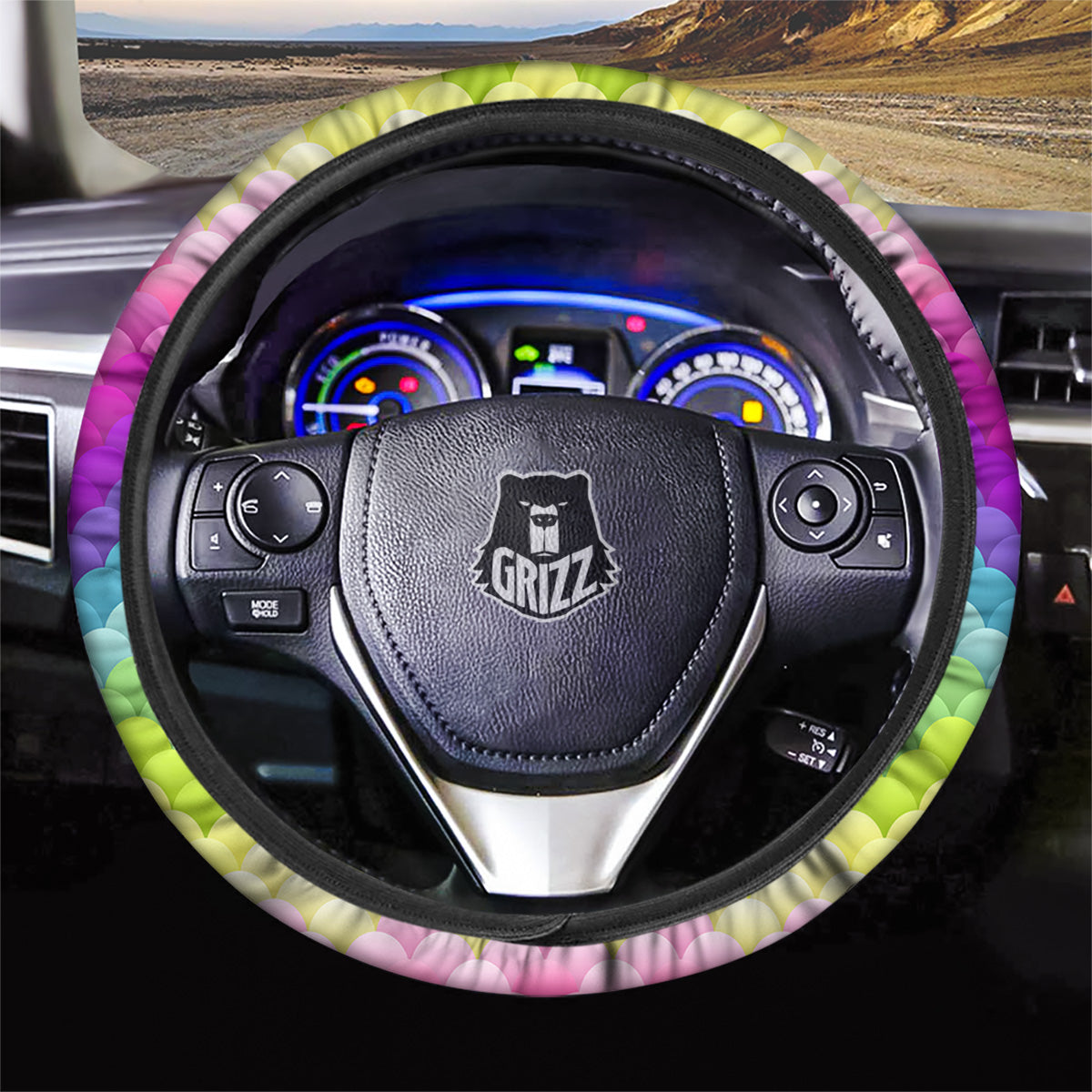 Neon Rainbow Light Blobs Print Pattern Car Steering Wheel Cover-grizzshop