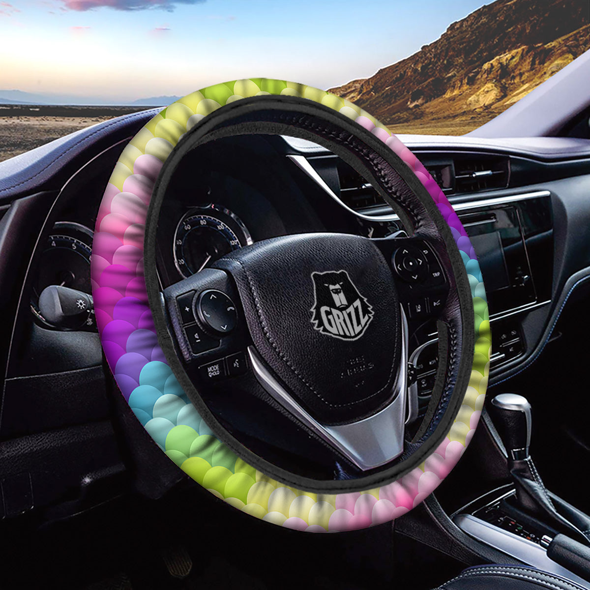 Neon Rainbow Light Blobs Print Pattern Car Steering Wheel Cover-grizzshop