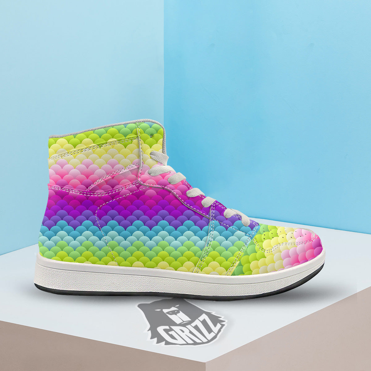 Neon Rainbow Light Blobs Print Pattern High Top Sneakers-grizzshop