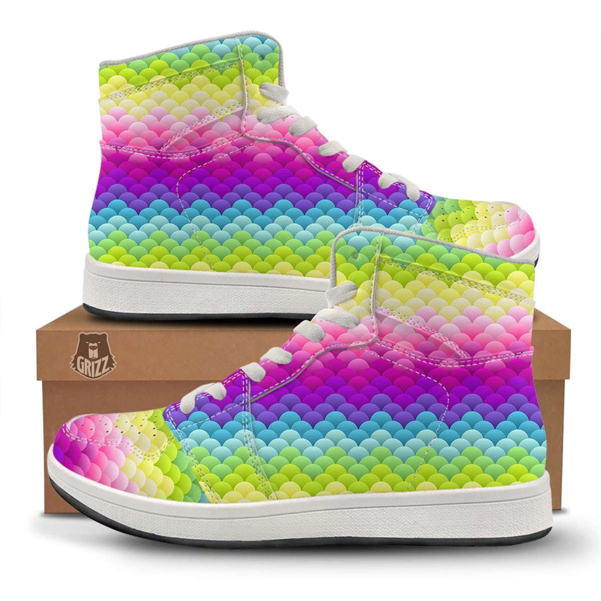 Neon Rainbow Light Blobs Print Pattern High Top Sneakers-grizzshop