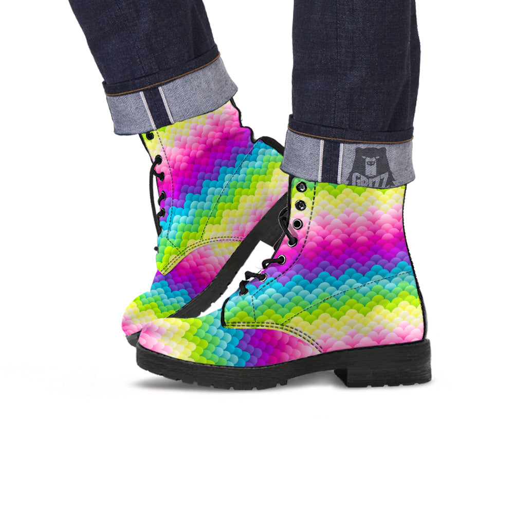 Neon Rainbow Light Blobs Print Pattern Leather Boots-grizzshop