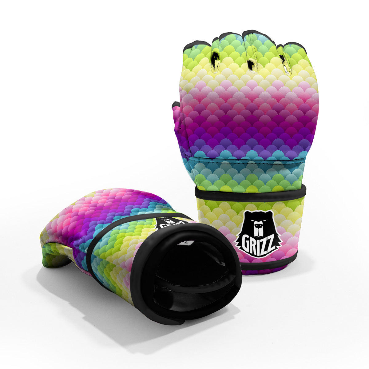 Neon Rainbow Light Blobs Print Pattern MMA Gloves-grizzshop