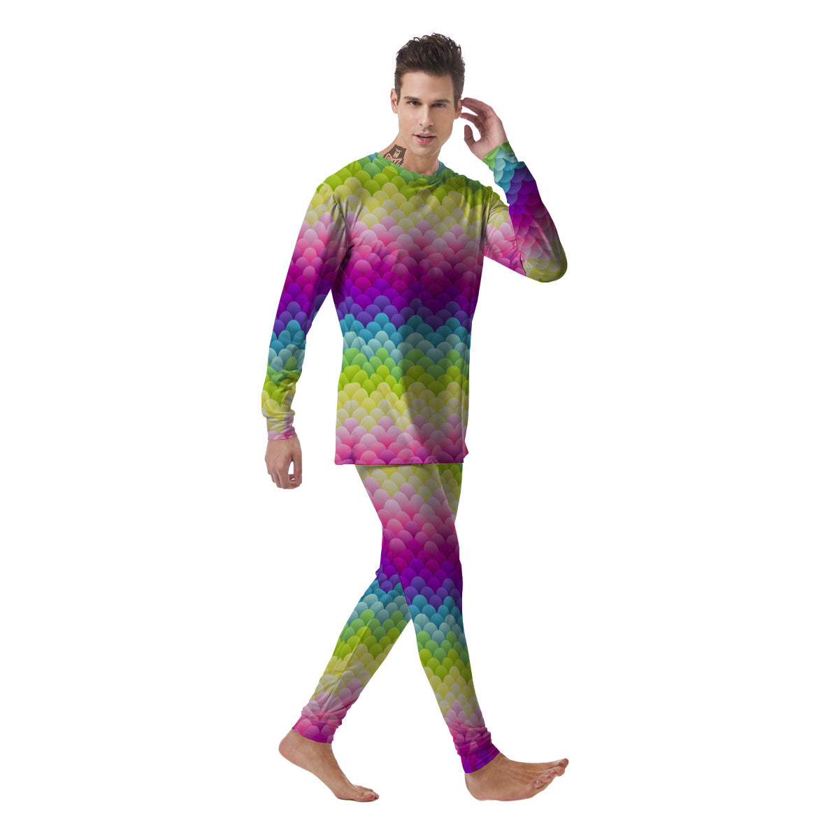 Neon Rainbow Light Blobs Print Pattern Men's Pajamas-grizzshop