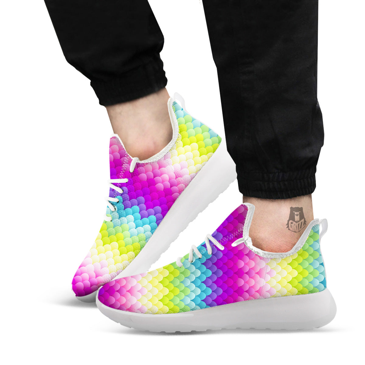 Neon Rainbow Light Blobs Print Pattern White Athletic Shoes-grizzshop