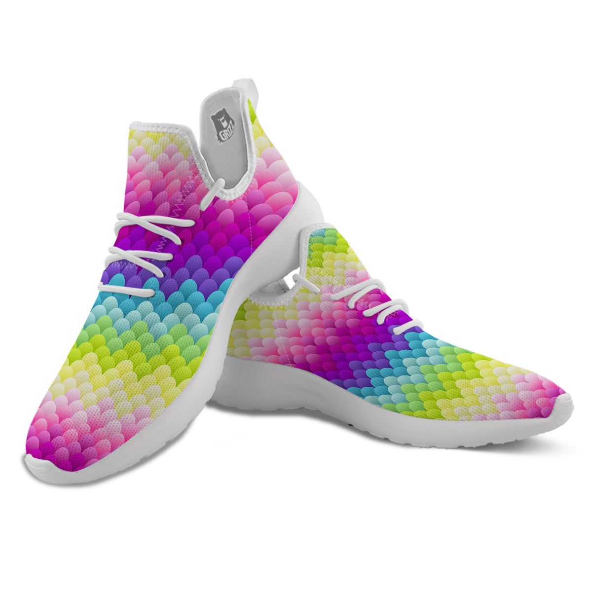 Neon Rainbow Light Blobs Print Pattern White Athletic Shoes-grizzshop
