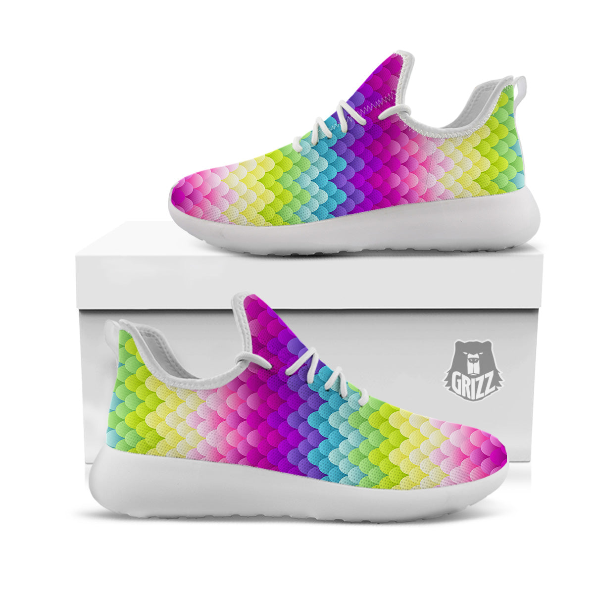 Neon Rainbow Light Blobs Print Pattern White Athletic Shoes-grizzshop