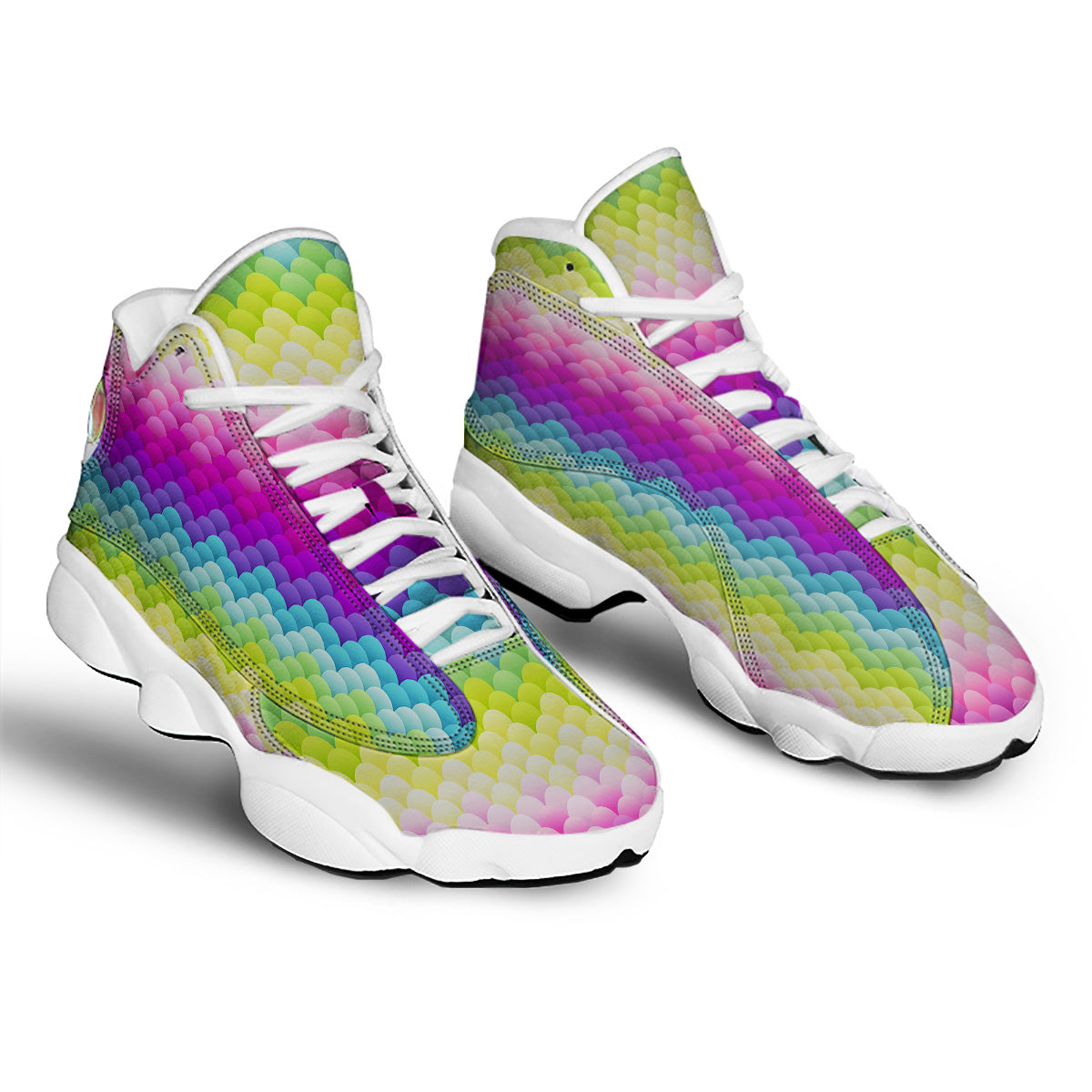 Neon Rainbow Light Blobs Print Pattern White Basketball Shoes-grizzshop