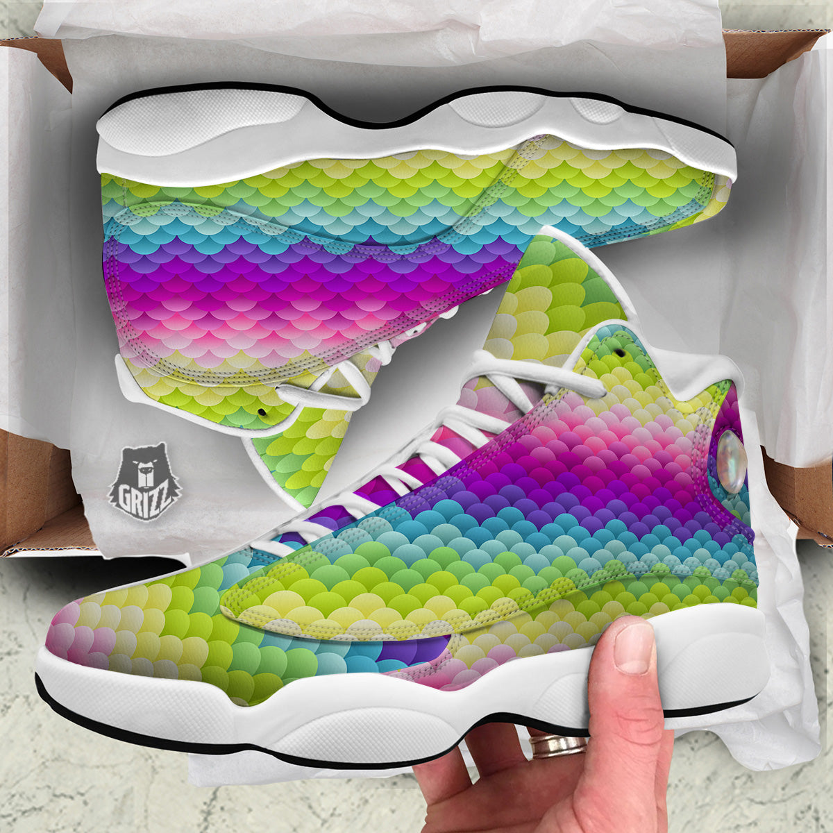 Neon Rainbow Light Blobs Print Pattern White Basketball Shoes-grizzshop