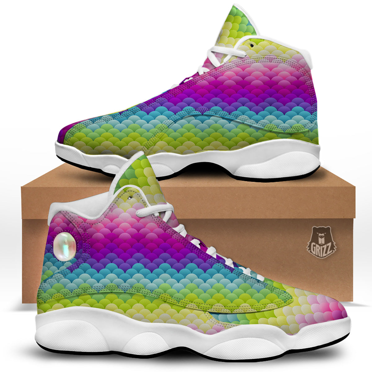 Neon Rainbow Light Blobs Print Pattern White Basketball Shoes-grizzshop