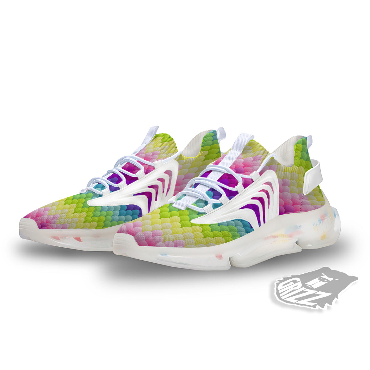 Neon Rainbow Light Blobs Print Pattern White Gym Shoes-grizzshop