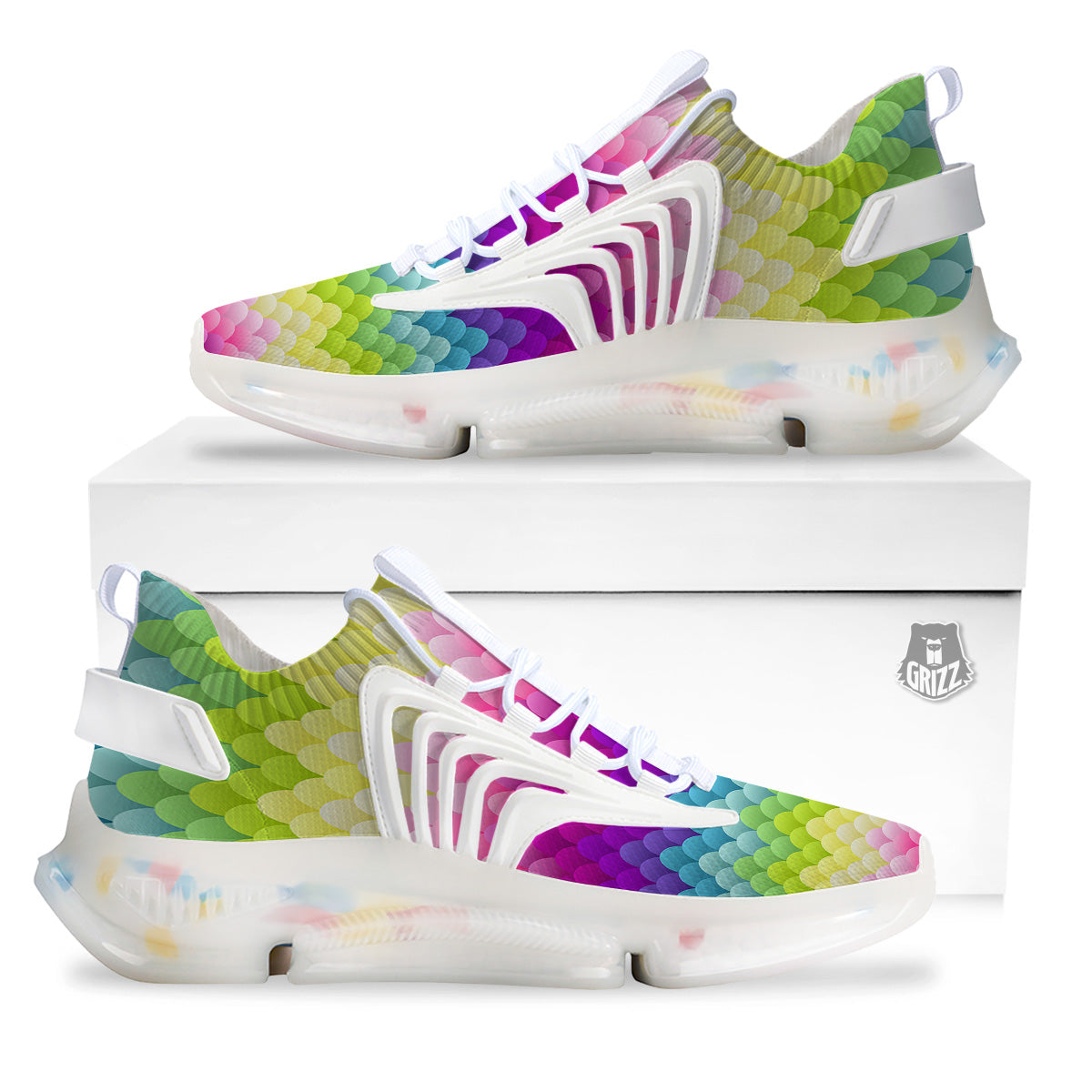 Neon Rainbow Light Blobs Print Pattern White Gym Shoes-grizzshop