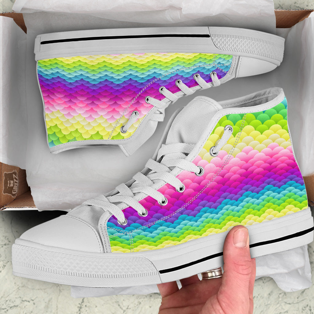 Neon Rainbow Light Blobs Print Pattern White High Top Shoes-grizzshop