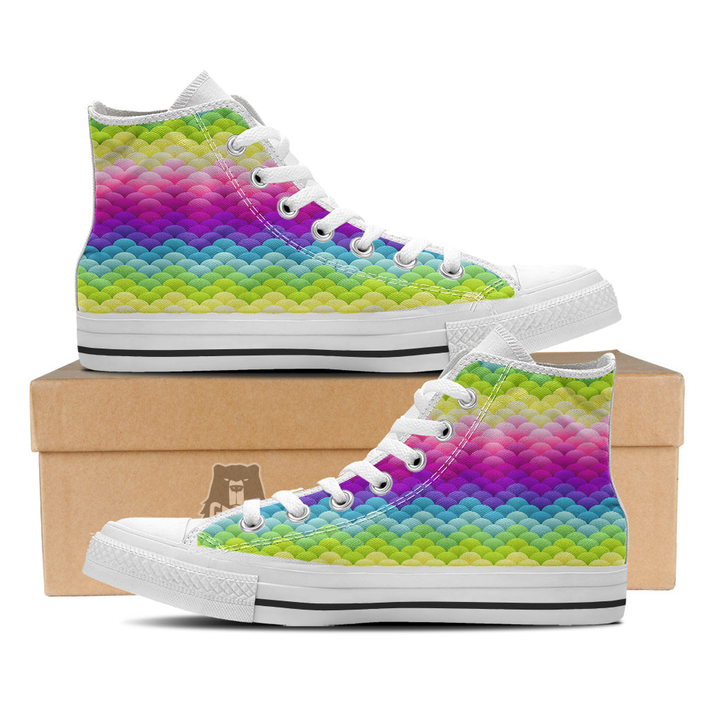 Neon Rainbow Light Blobs Print Pattern White High Top Shoes-grizzshop