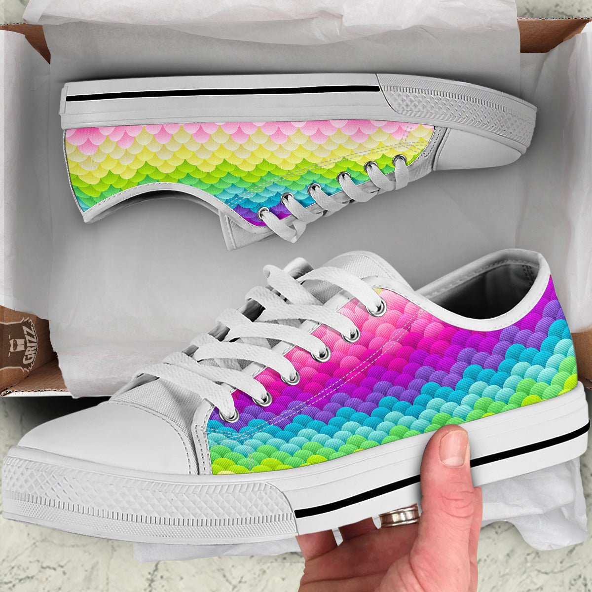 Neon Rainbow Light Blobs Print Pattern White Low Top Shoes-grizzshop