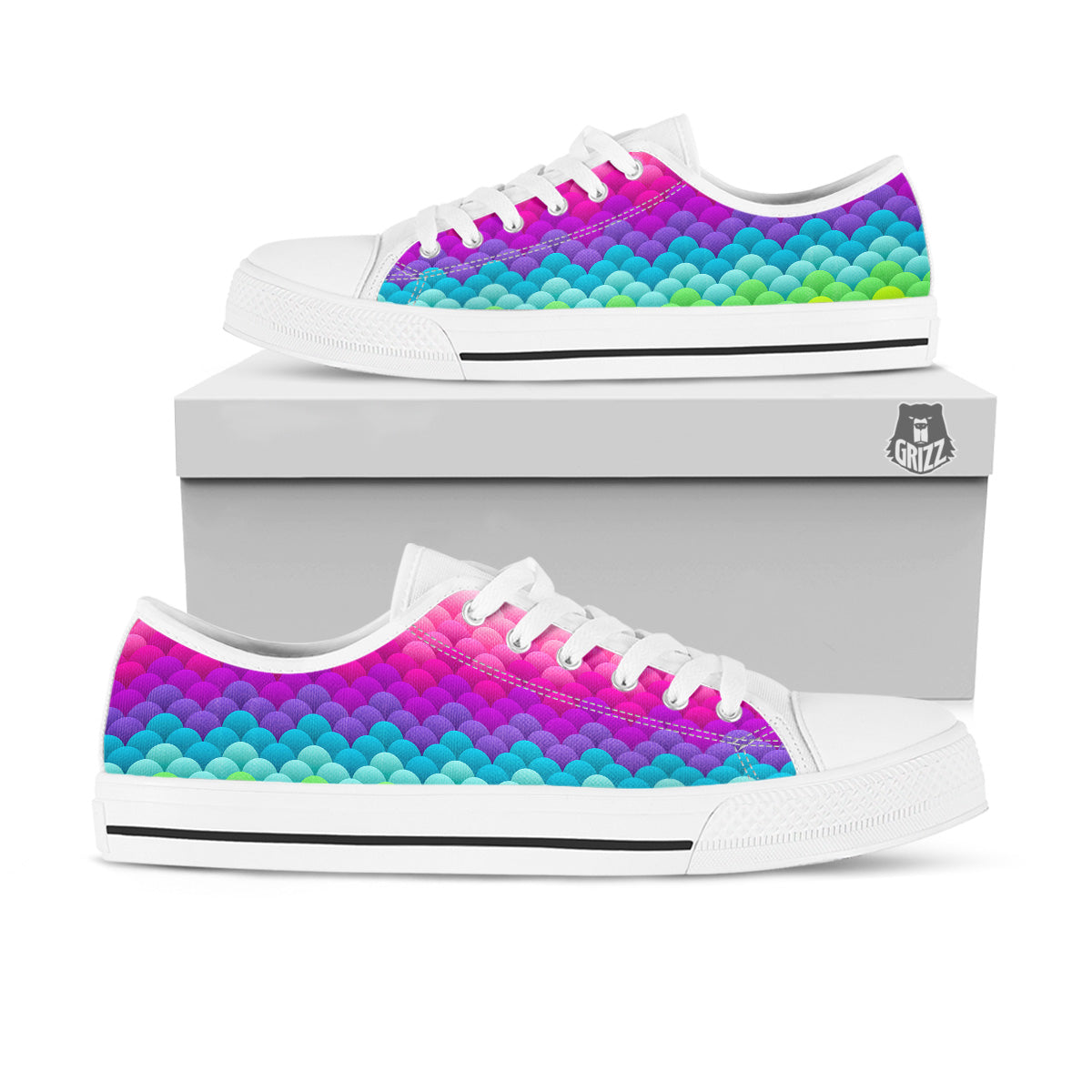 Neon Rainbow Light Blobs Print Pattern White Low Top Shoes-grizzshop