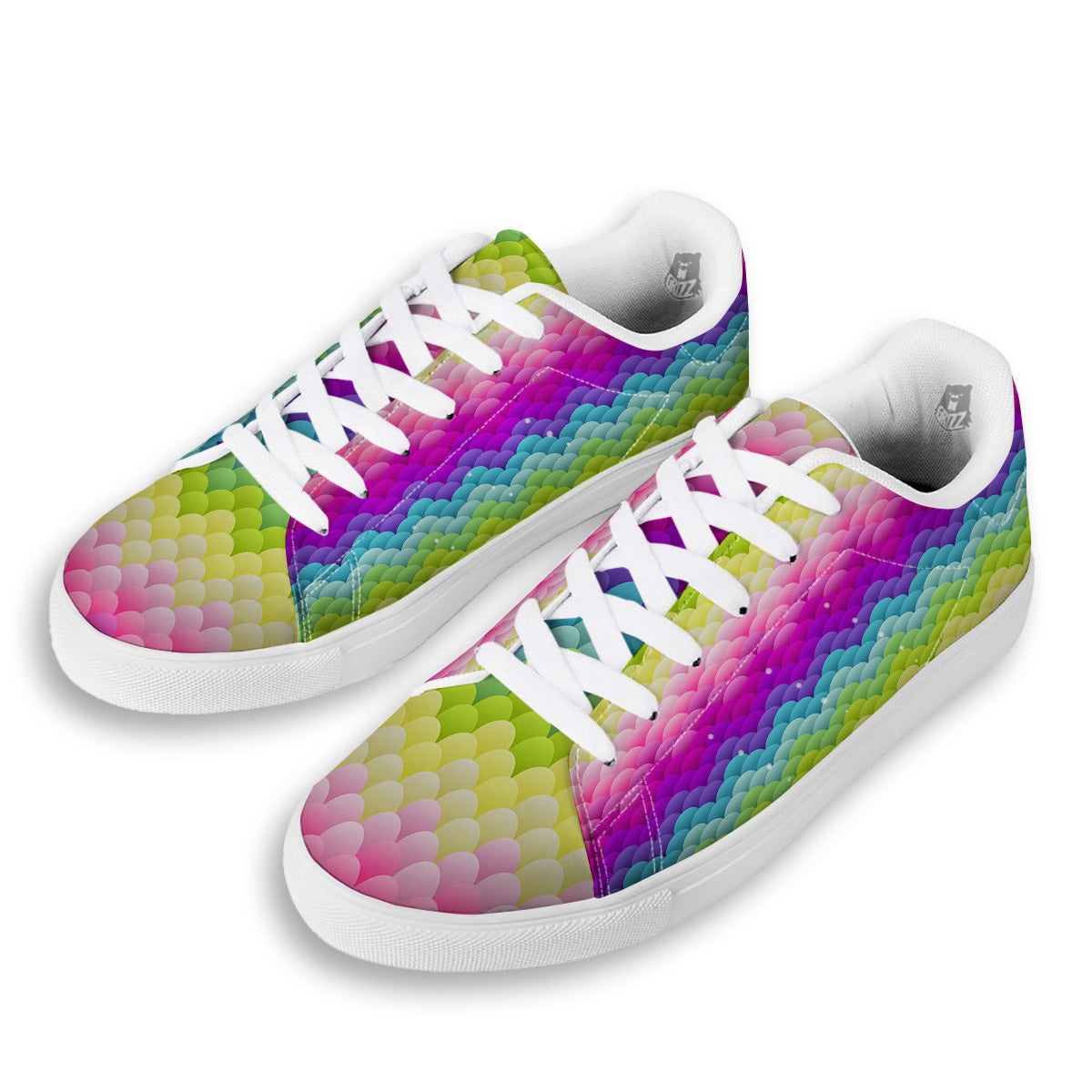 Neon Rainbow Light Blobs Print Pattern White Low Top Sneakers-grizzshop