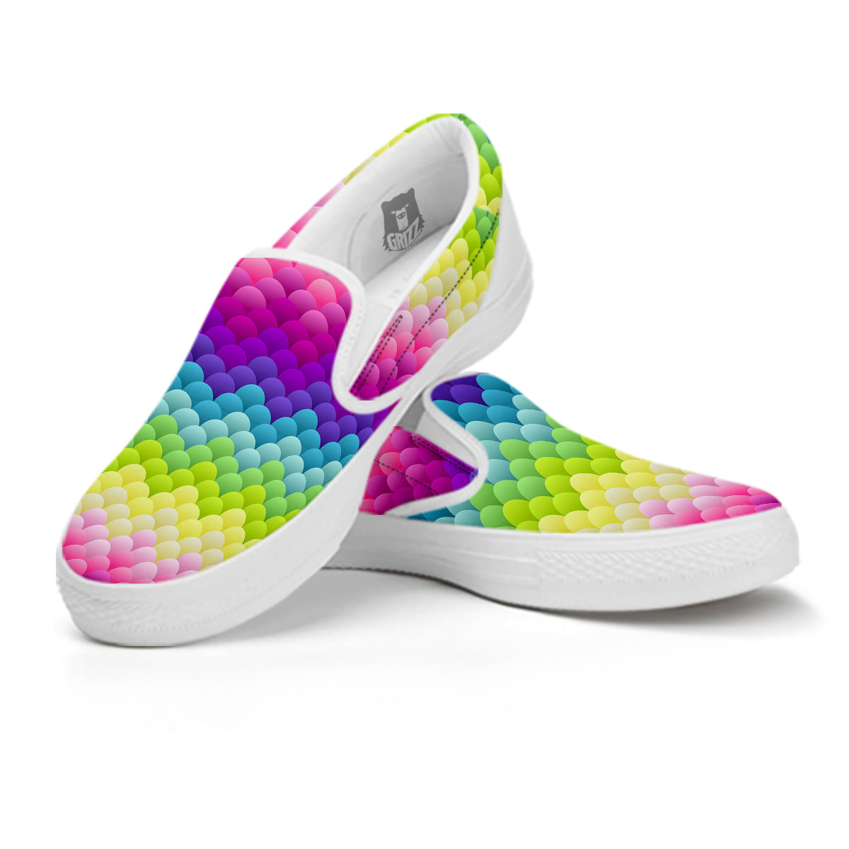 Neon Rainbow Light Blobs Print Pattern White Slip On Shoes-grizzshop