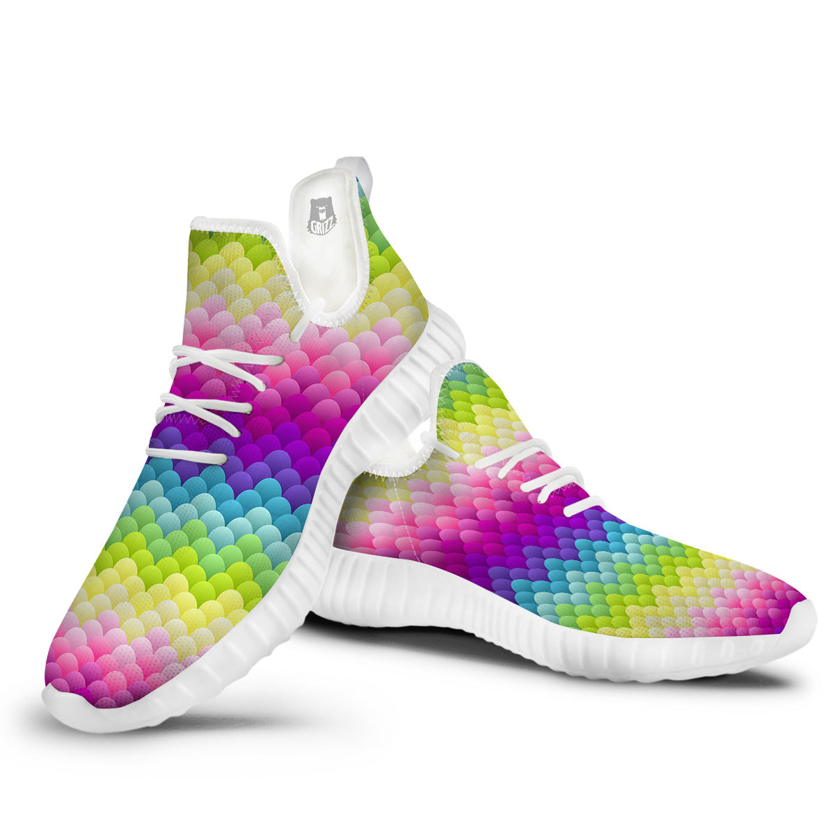 Neon Rainbow Light Blobs Print Pattern White Walking Shoes-grizzshop