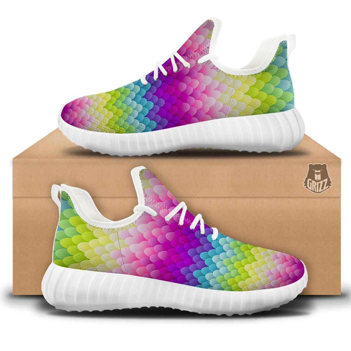 Neon Rainbow Light Blobs Print Pattern White Walking Shoes-grizzshop