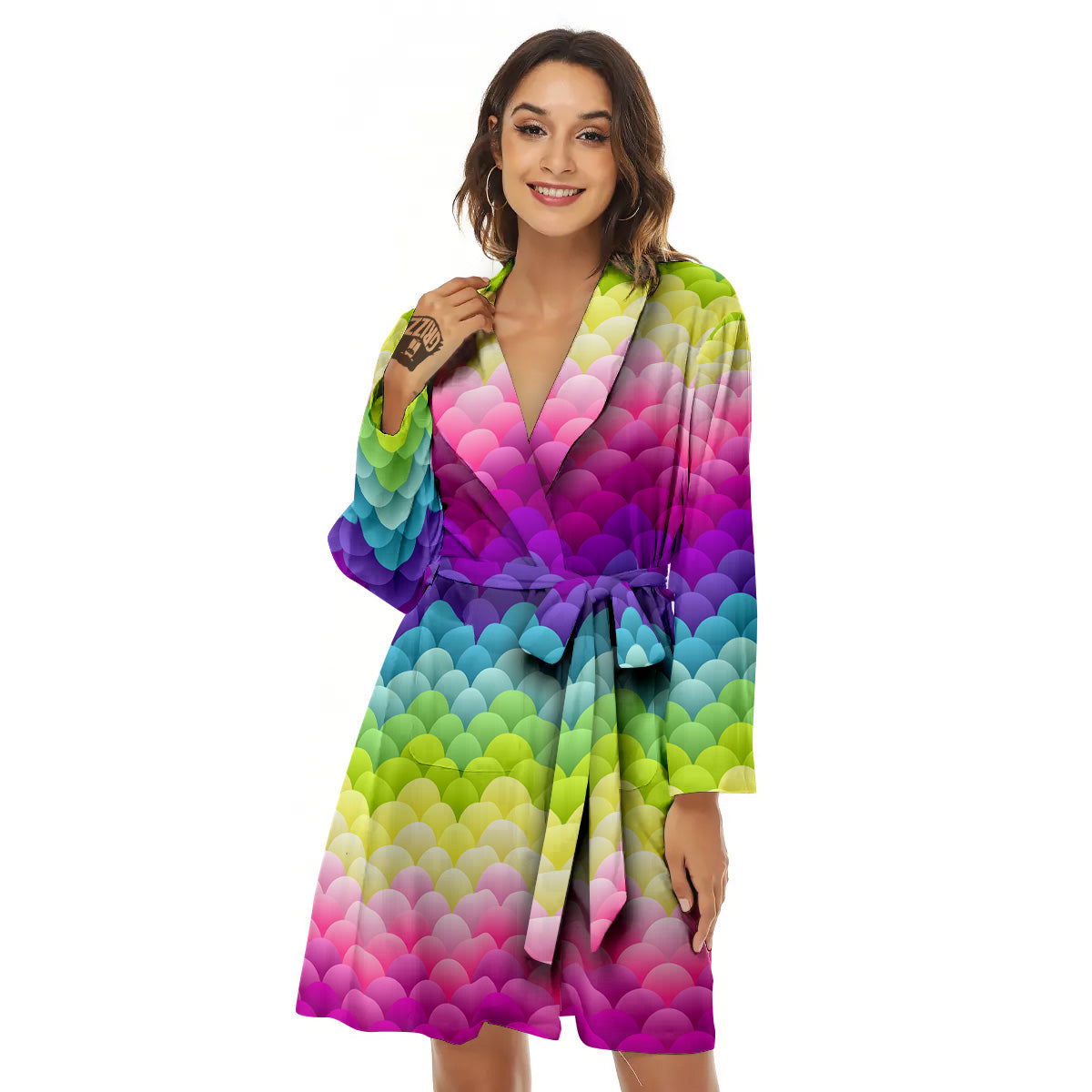 Neon Rainbow Light Blobs Print Pattern Women's Robe-grizzshop