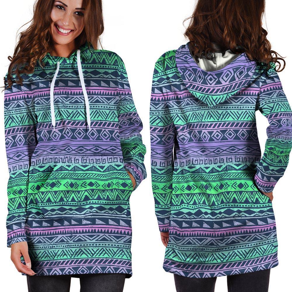 Neon Tribal Aztec Hand Drawn Hoodie Dress-grizzshop