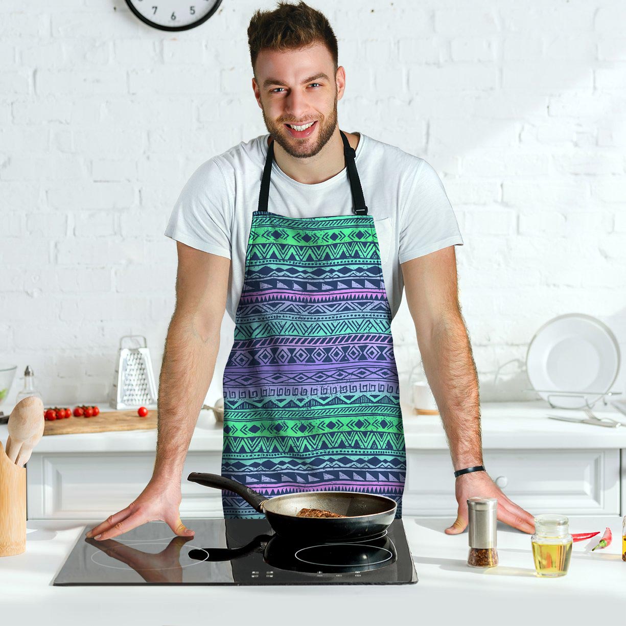 Neon Tribal Aztec Hand Drawn Men's Apron-grizzshop