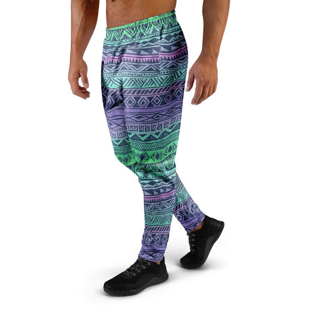 Neon Tribal Aztec Hand Drawn Men's Joggers-grizzshop