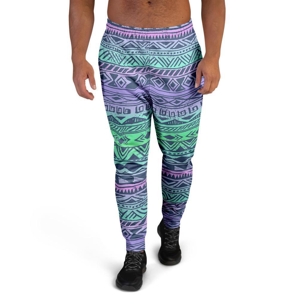 Neon Tribal Aztec Hand Drawn Men's Joggers-grizzshop