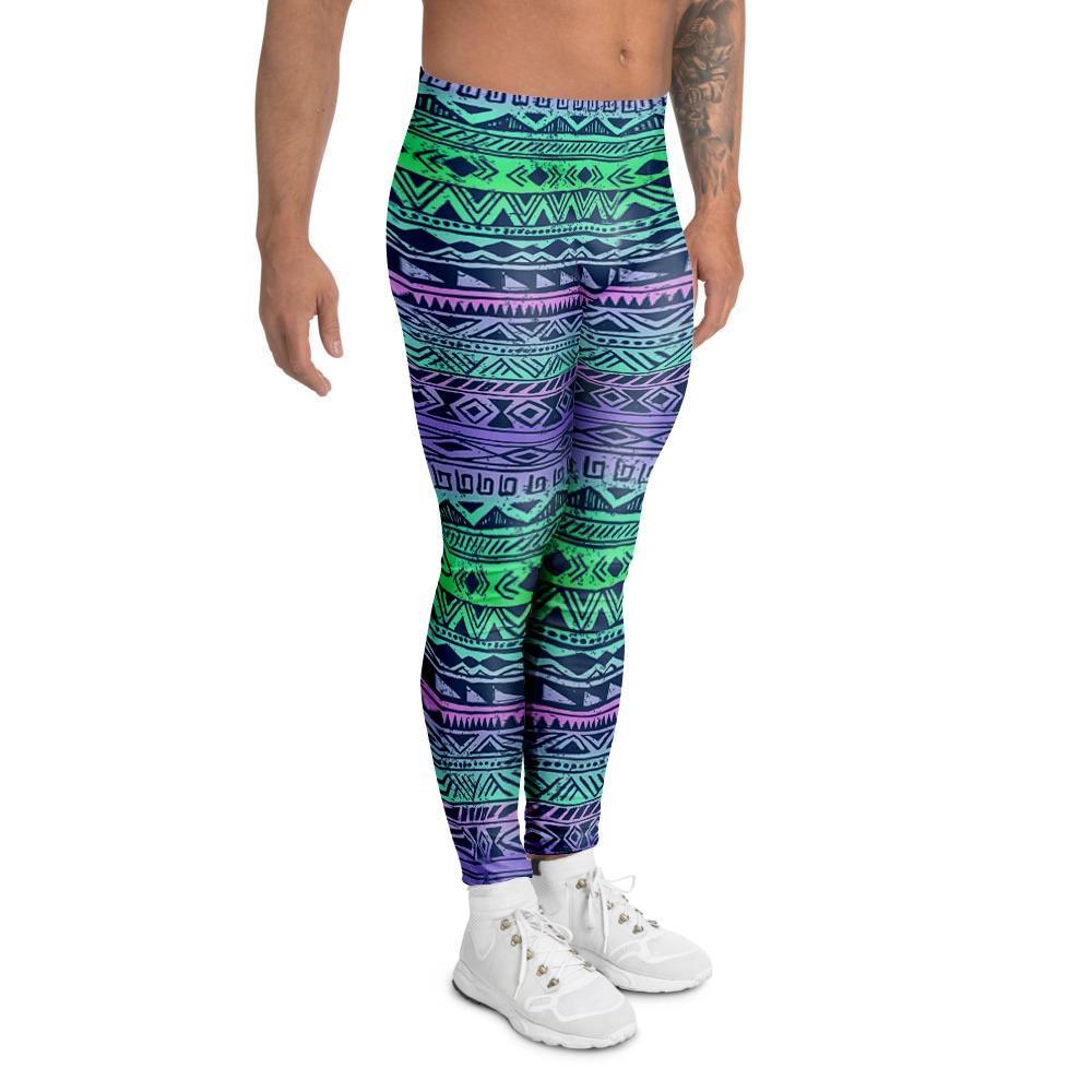 Neon Tribal Aztec Hand Drawn Men's Leggings-grizzshop