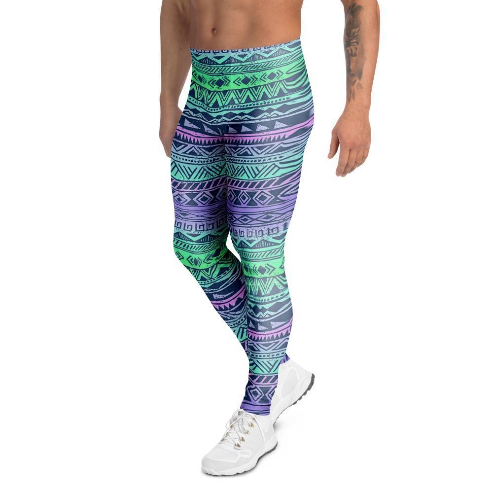 Neon Tribal Aztec Hand Drawn Men's Leggings-grizzshop