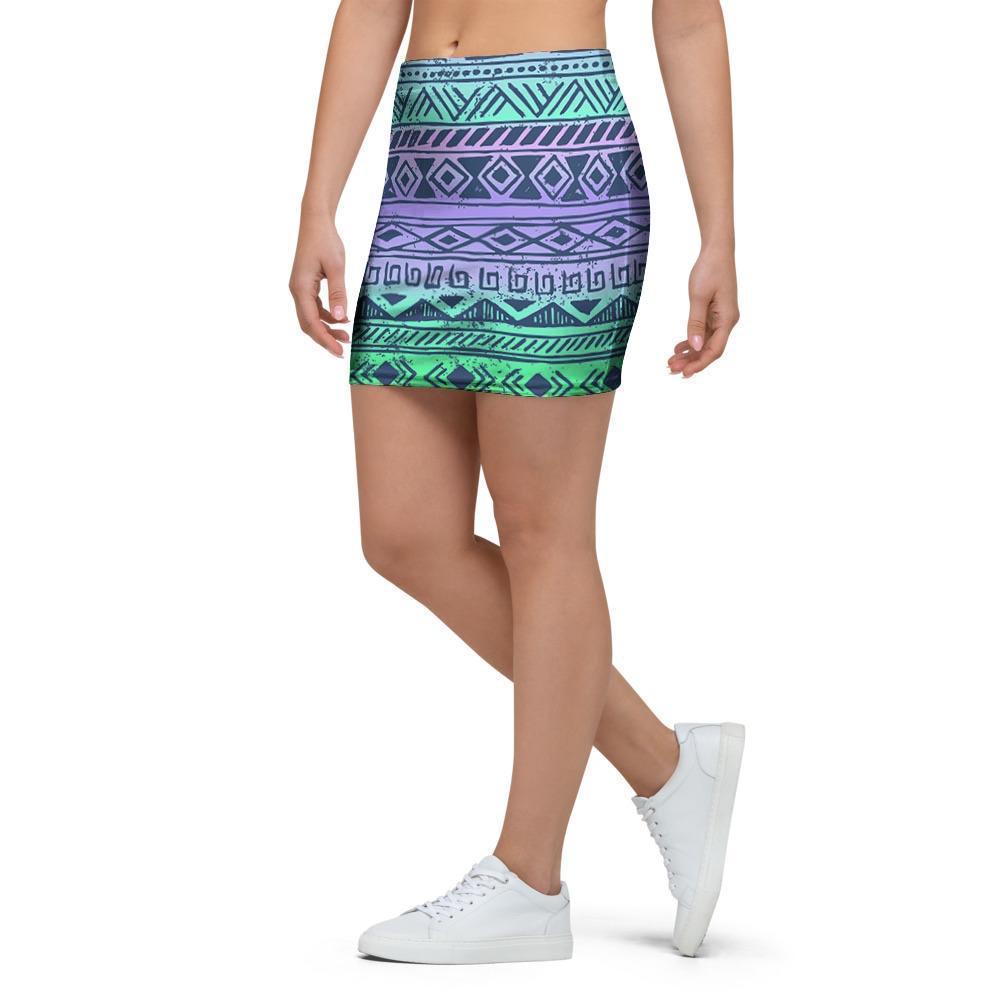 Neon Tribal Aztec Hand Drawn Mini Skirt-grizzshop