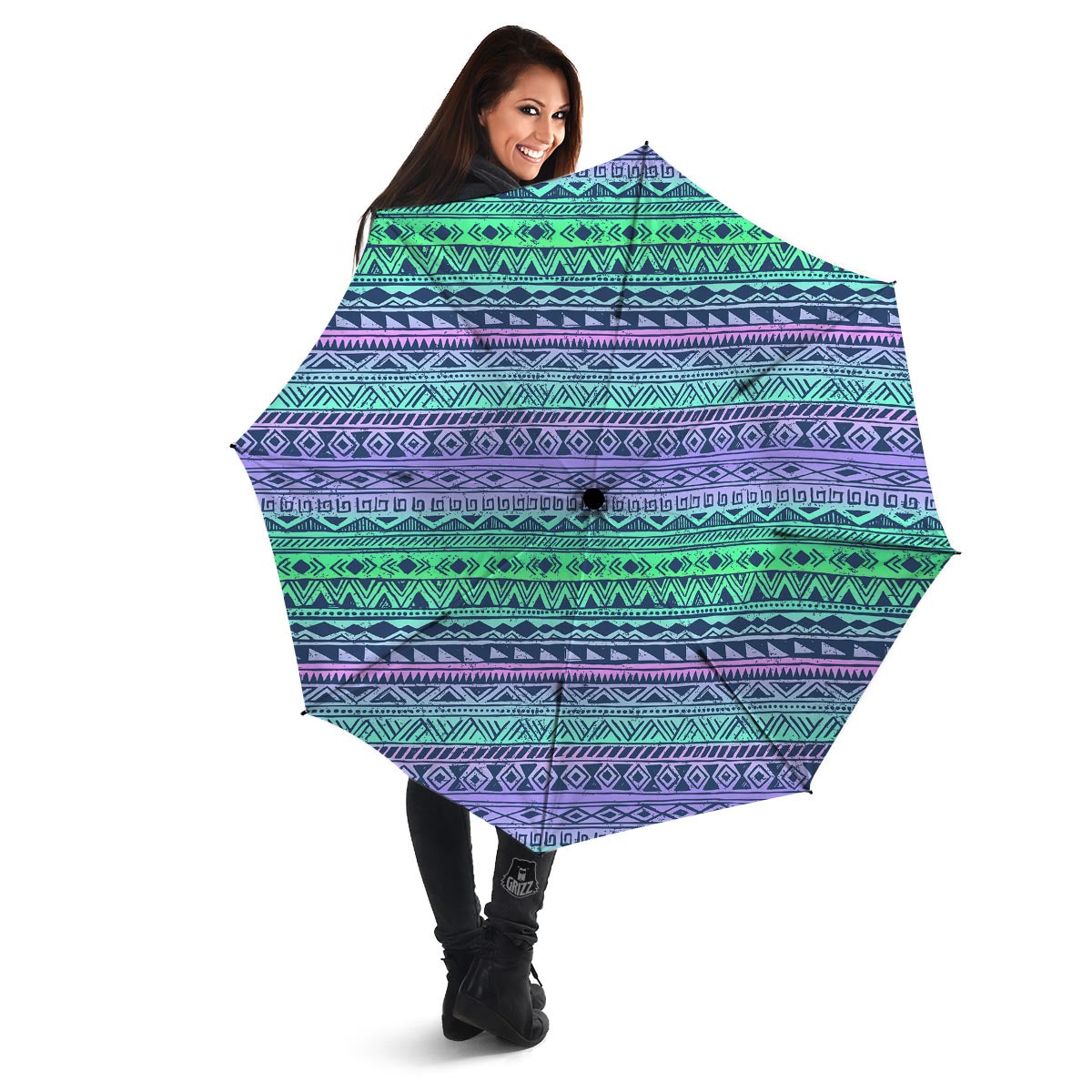 Neon Tribal Aztec Hand Drawn Umbrella-grizzshop