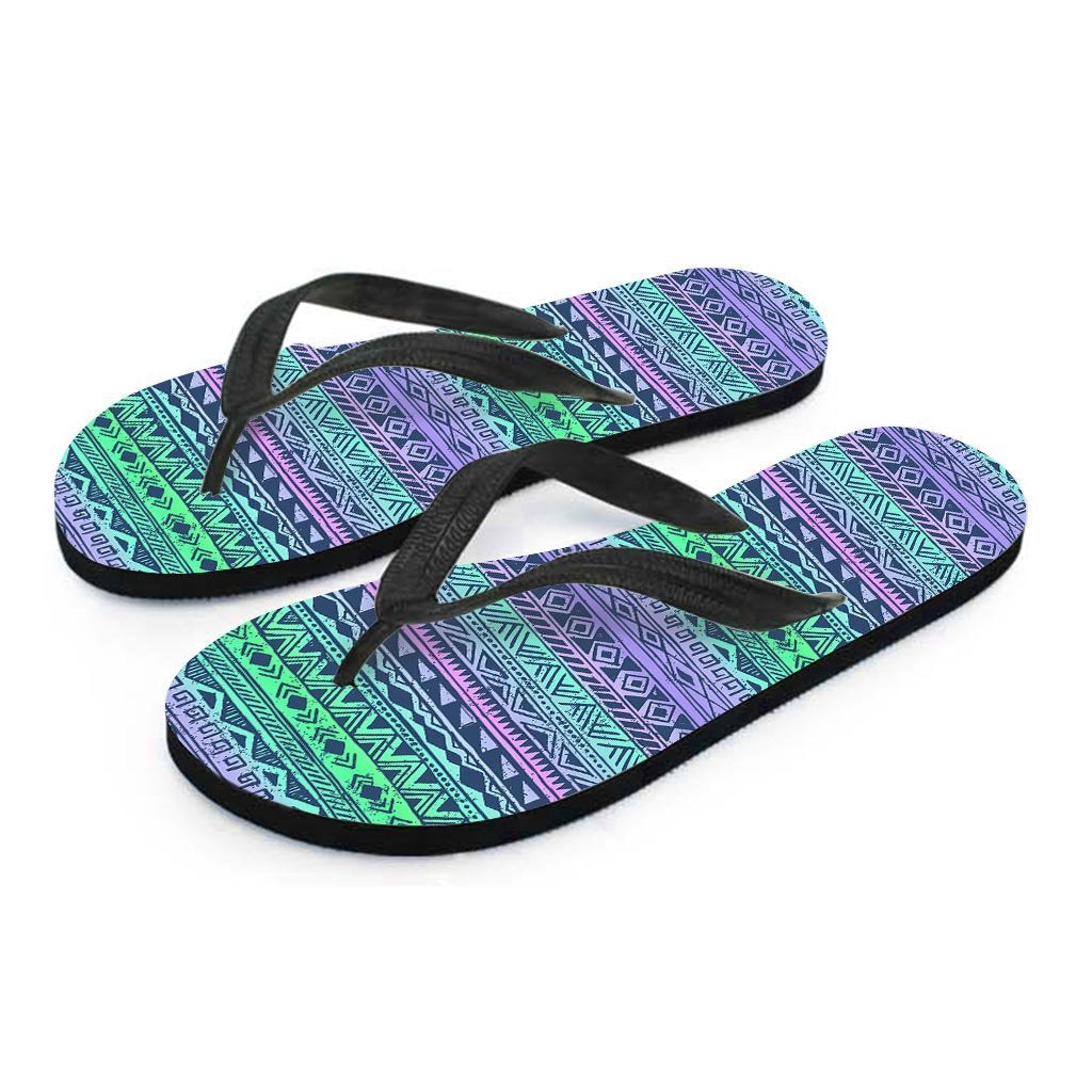 Neon Tribal Aztec Hand Drawn Women's Flip Flops-grizzshop