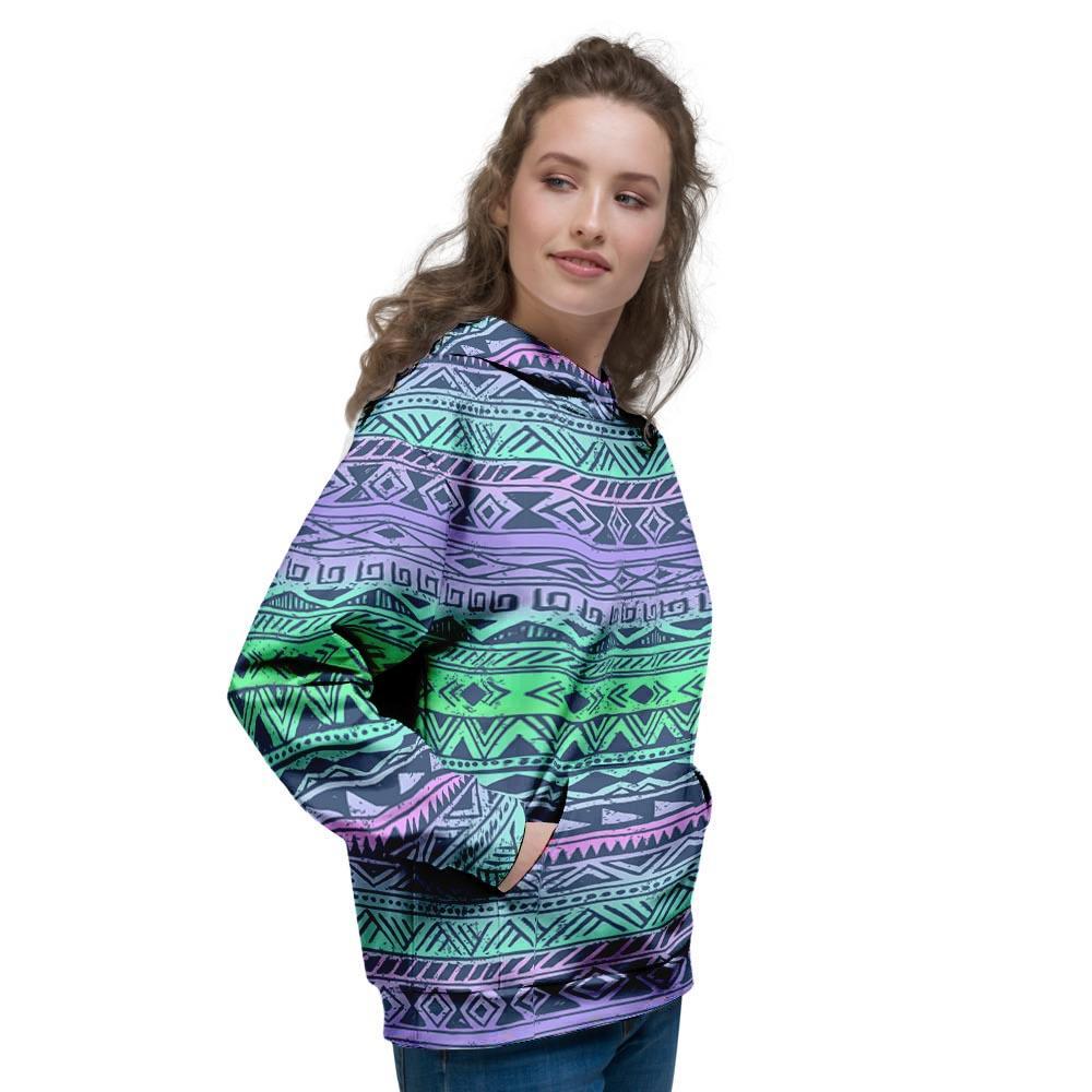 Neon Tribal Aztec Hand Drawn Women's Hoodie-grizzshop