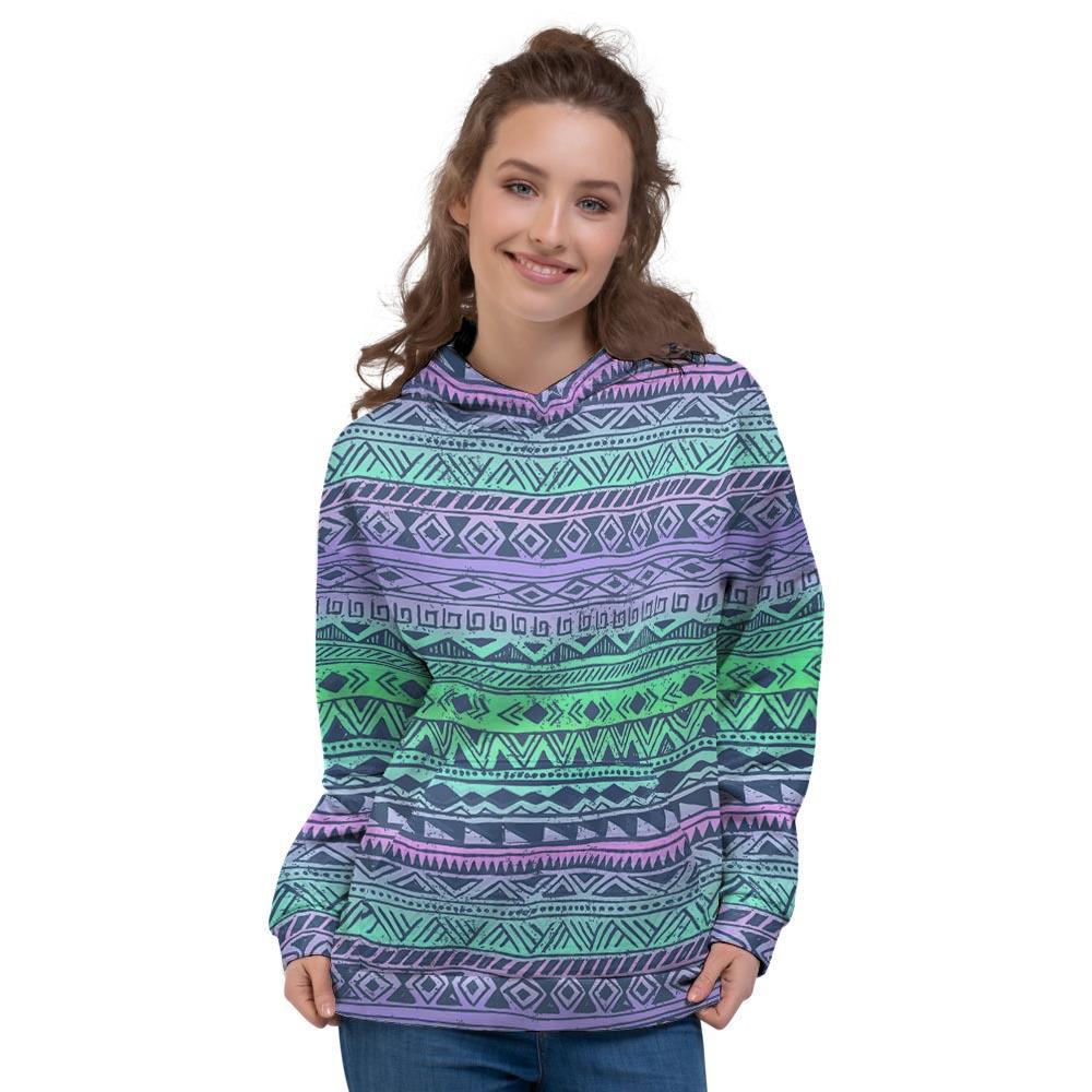 Neon Tribal Aztec Hand Drawn Women's Hoodie-grizzshop