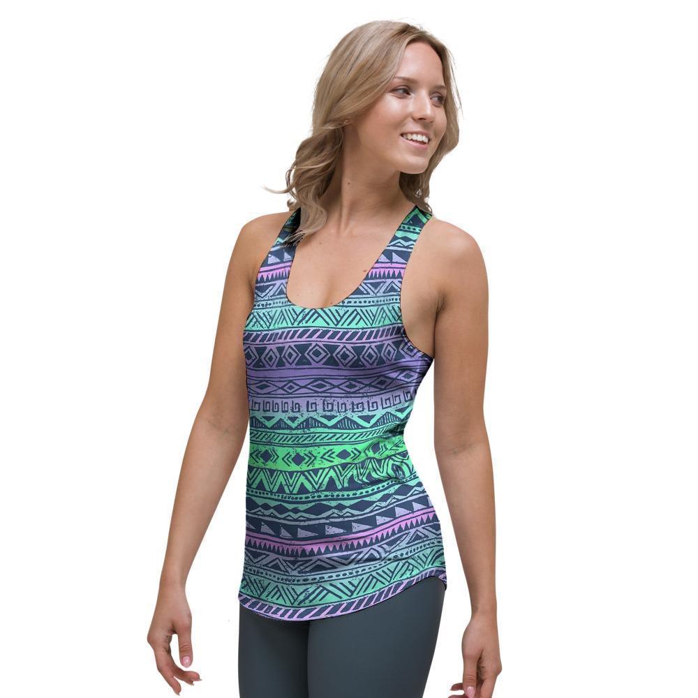 Neon Tribal Aztec Hand Drawn Women's Racerback Tank Top-grizzshop