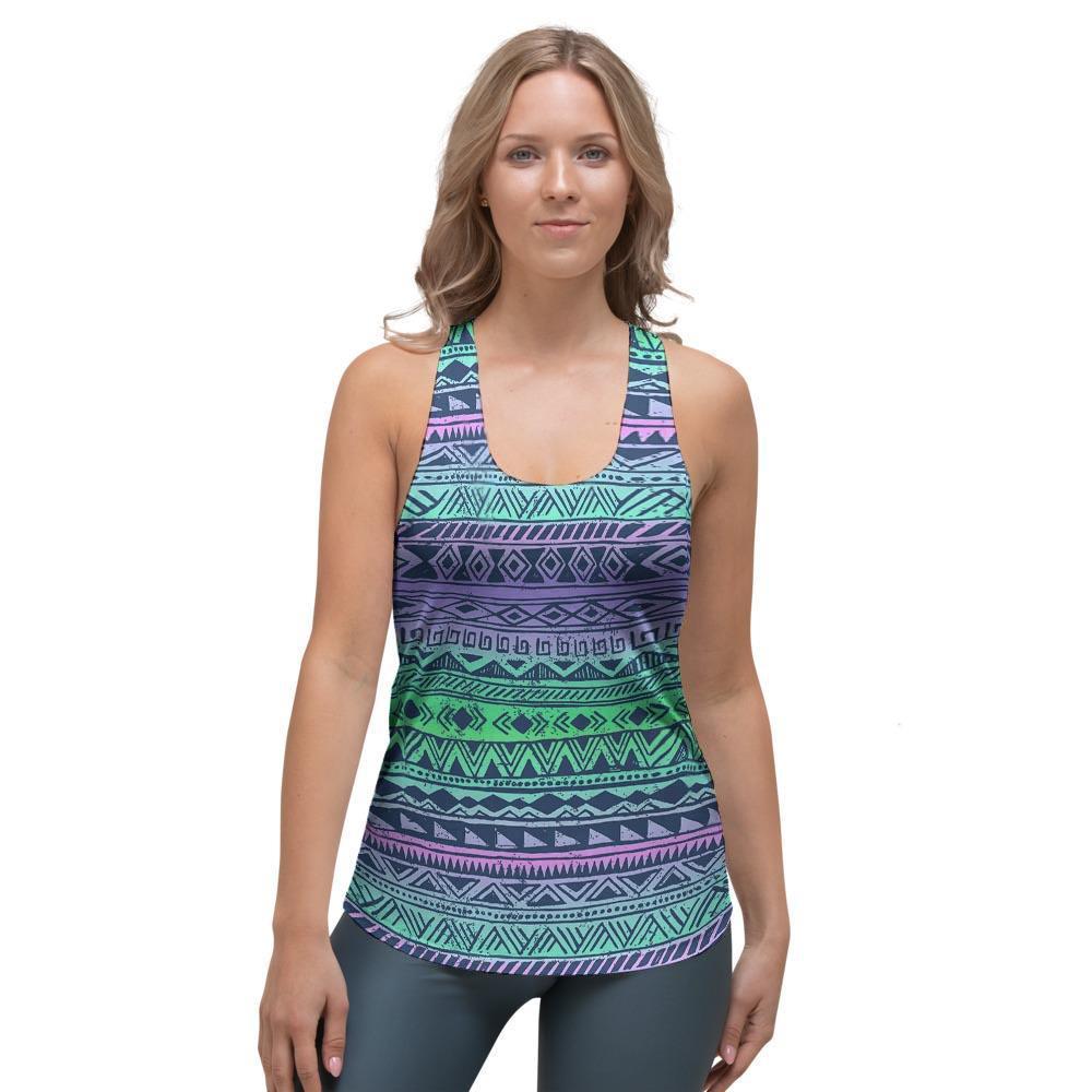 Neon Tribal Aztec Hand Drawn Women's Racerback Tank Top-grizzshop