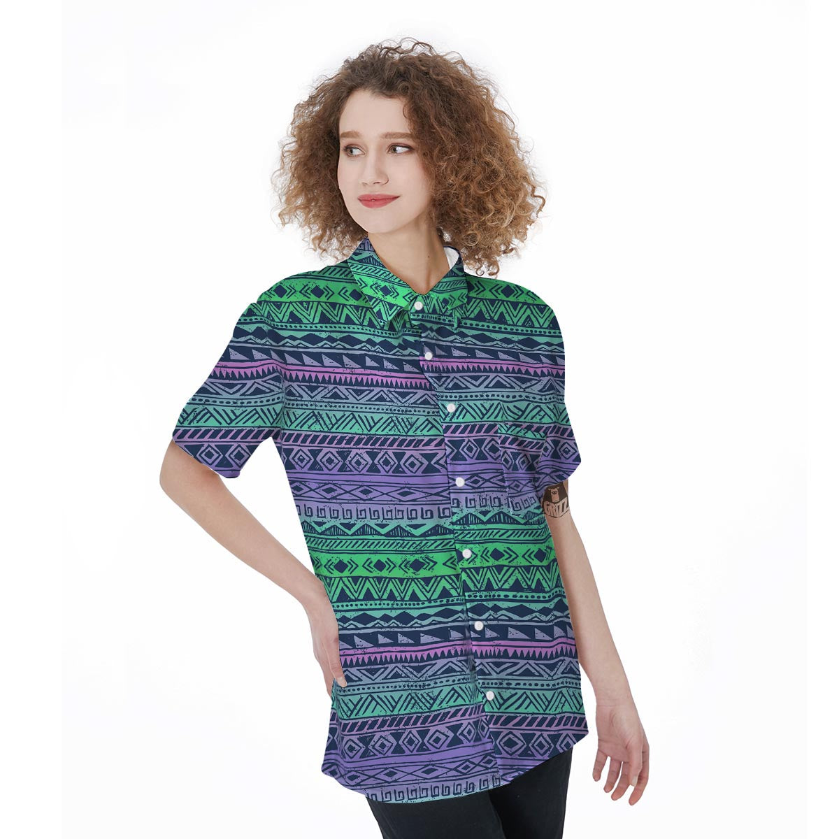 Neon Tribal Aztec Hand Drawn Women's Short Sleeve Shirts-grizzshop