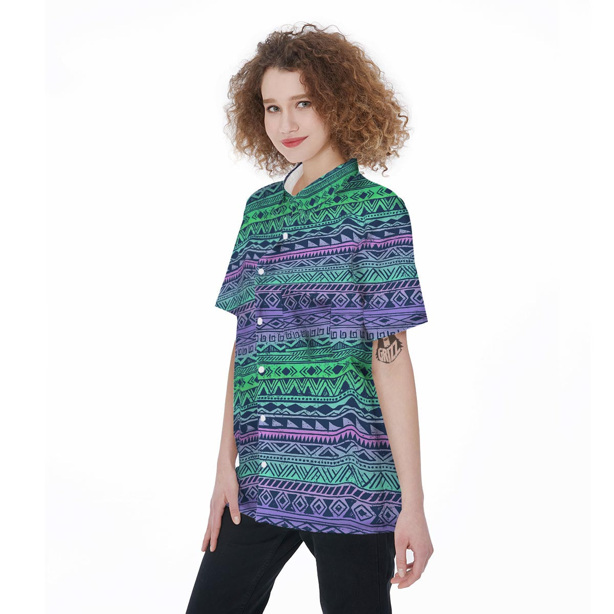 Neon Tribal Aztec Hand Drawn Women's Short Sleeve Shirts-grizzshop