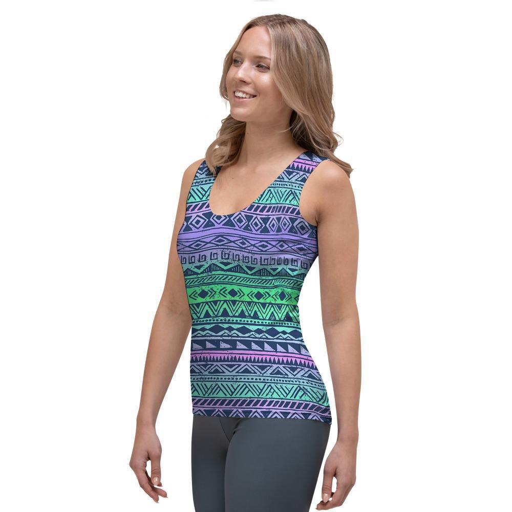 Neon Tribal Aztec Hand Drawn Women's Tank Top-grizzshop