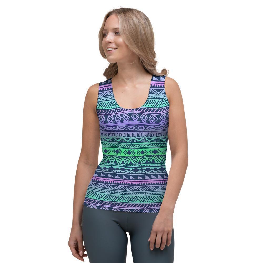 Neon Tribal Aztec Hand Drawn Women's Tank Top-grizzshop