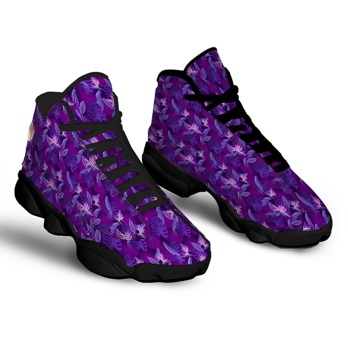 Neon Tropical Foliage And Leave Print Pattern Black Basketball Shoes-grizzshop