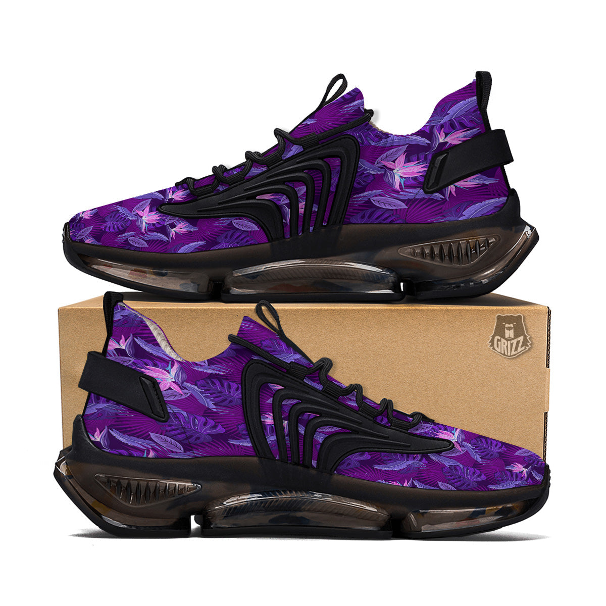 Neon Tropical Foliage And Leave Print Pattern Black Gym Shoes-grizzshop