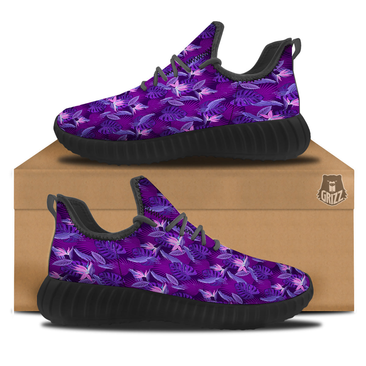 Neon Tropical Foliage And Leave Print Pattern Black Walking Shoes-grizzshop