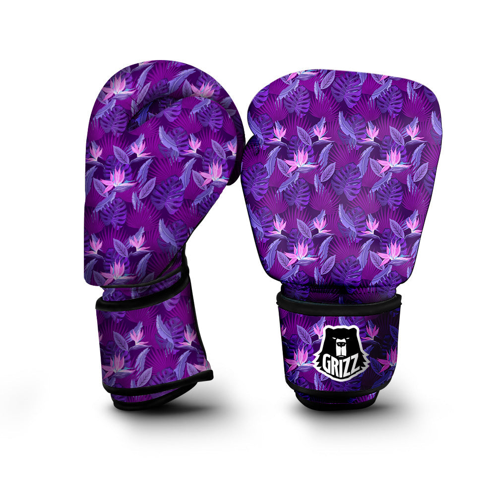 Neon Tropical Foliage And Leave Print Pattern Boxing Gloves-grizzshop