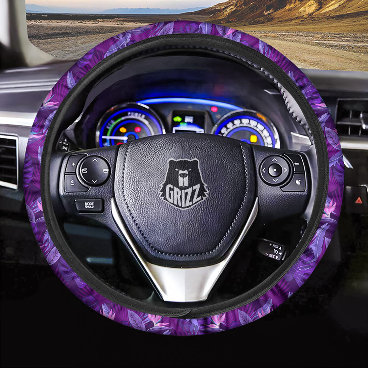 Neon Tropical Foliage And Leave Print Pattern Car Steering Wheel Cover-grizzshop