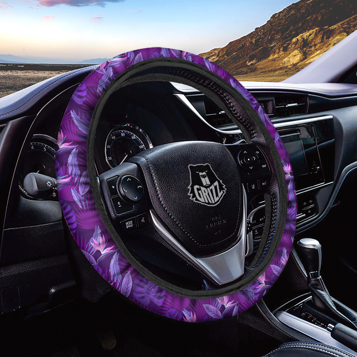 Neon Tropical Foliage And Leave Print Pattern Car Steering Wheel Cover-grizzshop