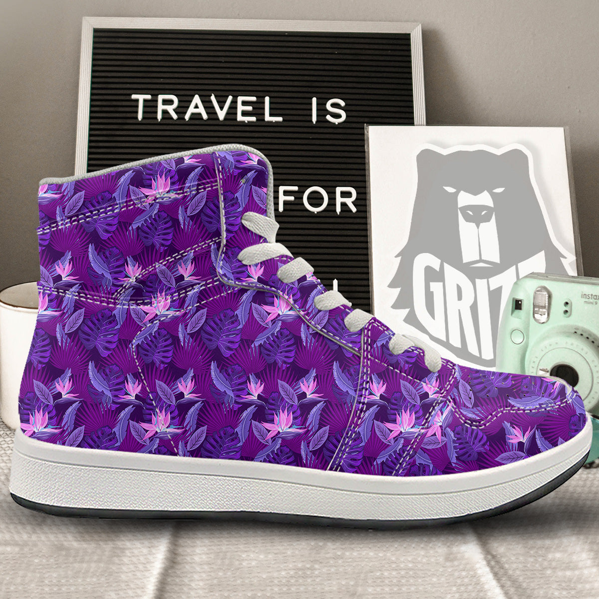 Neon Tropical Foliage And Leave Print Pattern High Top Sneakers-grizzshop