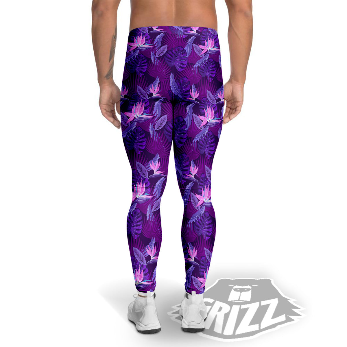 Neon Tropical Foliage And Leave Print Pattern Men's Leggings-grizzshop